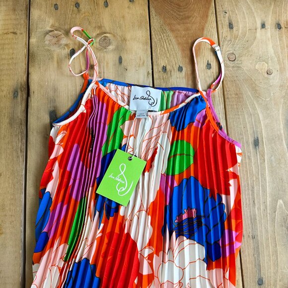 NWT Sam Edelman Retro‎ Multicolor Floral Plisse Sleeveless Midi Dress L - Picture 9 of 9